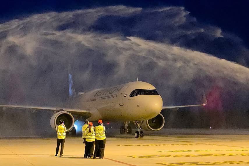 Passengers disembarking from Etihad flight at Krabi International Airport