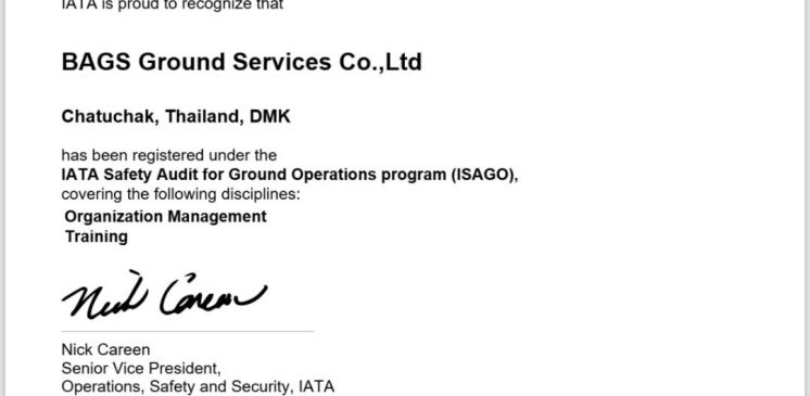 BAGS Ground Services – Chatuchak Thailand (DMK) Registered under the IATA Safety Audit for Ground Operations (ISAGO) Program