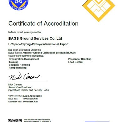 BAGS Ground Services – U-Tapao Achieves IATA ISAGO Station Accreditation